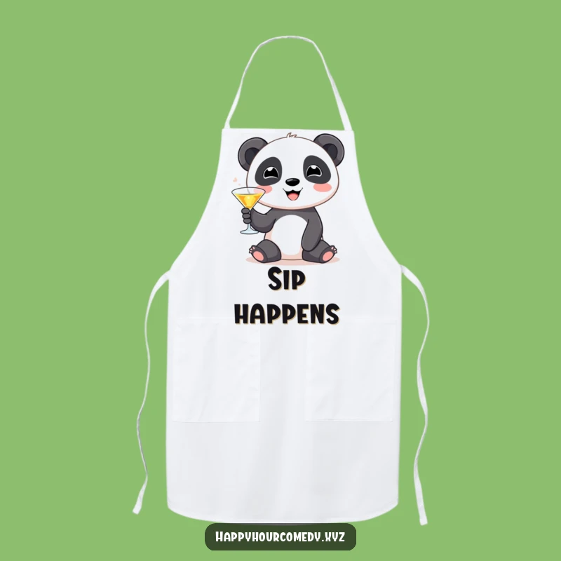 Funny Panda Martini Apron: Cute Panda Chef with Tiny Glass, Kitchen Funny Gift