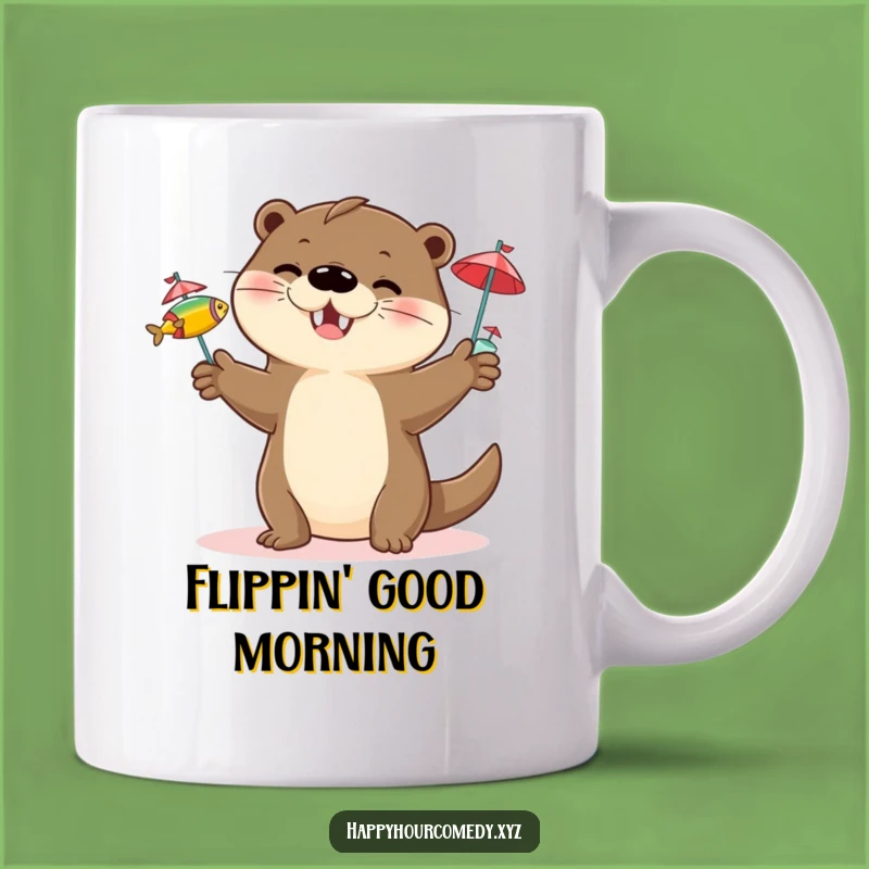 Funny Otter Juggling Mug: Happy Otter with Fish, Perfect Funny Gift
