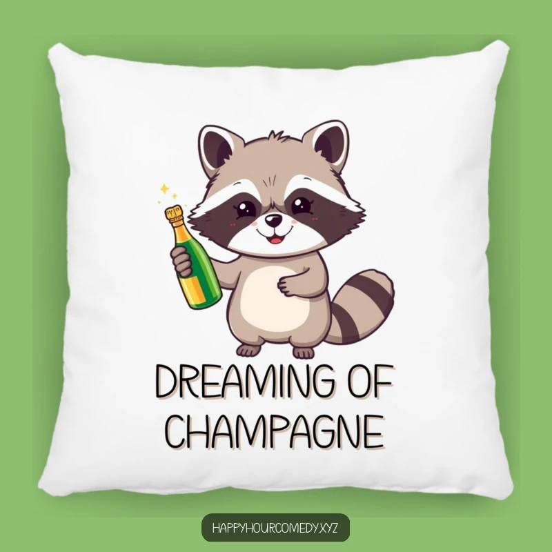 Cozy Funny Raccoon Champagne Pillow: Celebrate Comfort With This Cheerful Raccoon, Perfect Funny Gift