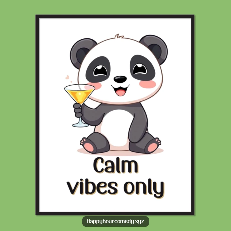 Funny Panda Martini Digital Art: Cute Panda Artwork, Instant Funny Gift Download