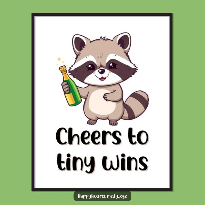 Funny Raccoon Champagne Digital Art Print: Instant Celebration With This Cheerful Raccoon, Great Funny Gift
