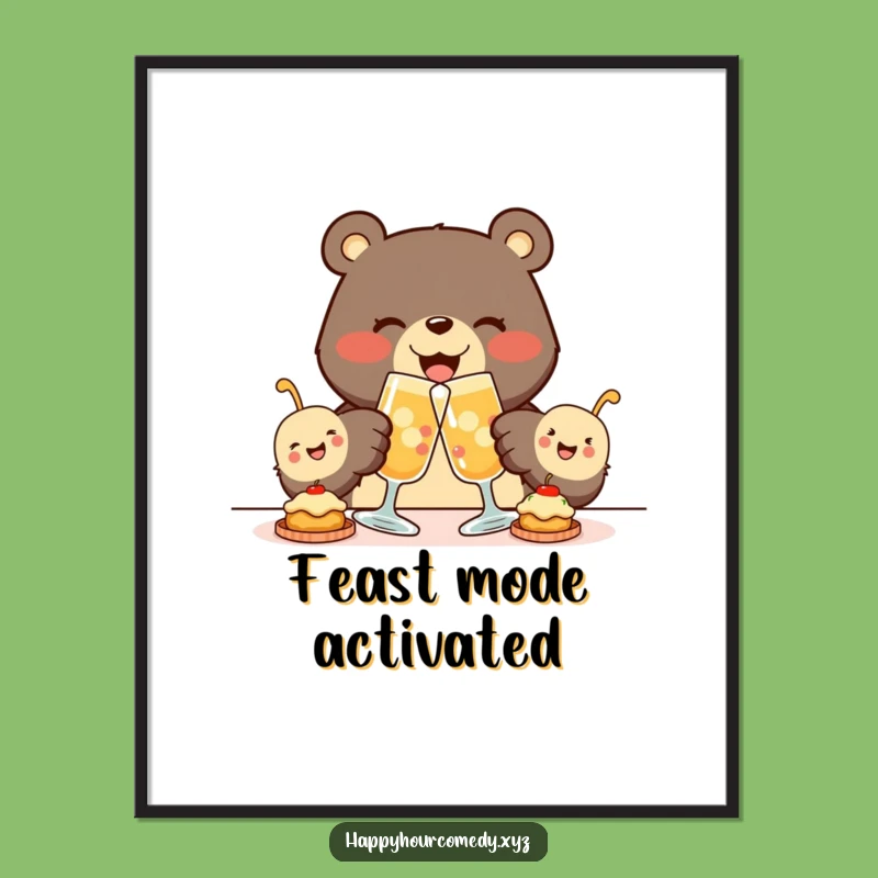 Funny Bear Appetizer Digital Art Print: Instant Joy With This Joyous Bear, Great Funny Gift