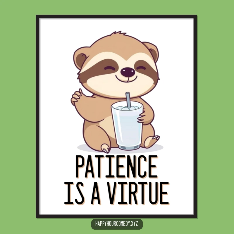 Funny Sloth Drink Digital Art: Relaxed Sloth Artwork, Instant Funny Gift Download