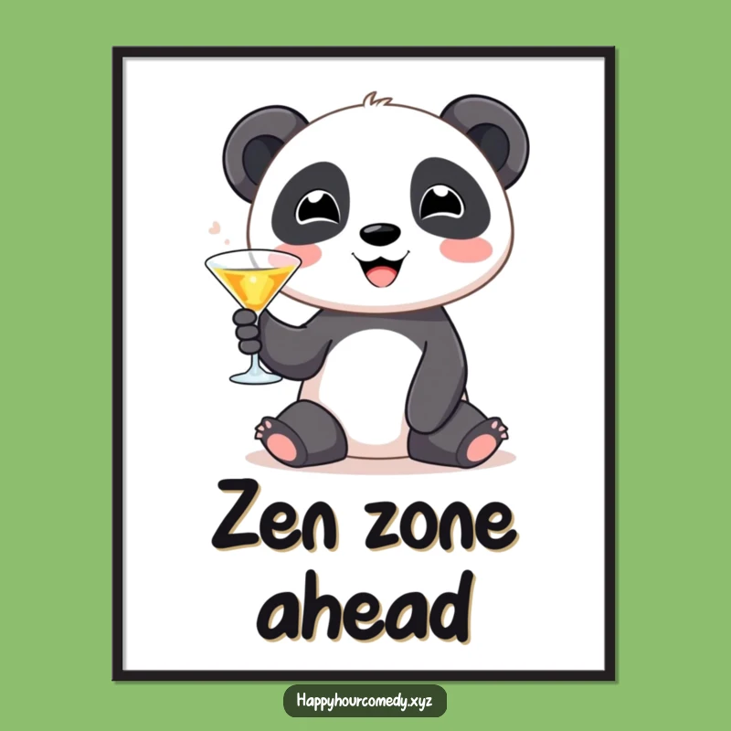 Funny Panda Martini Poster: Cute Panda Art with Tiny Glass, Vibrant Funny Gift Decor