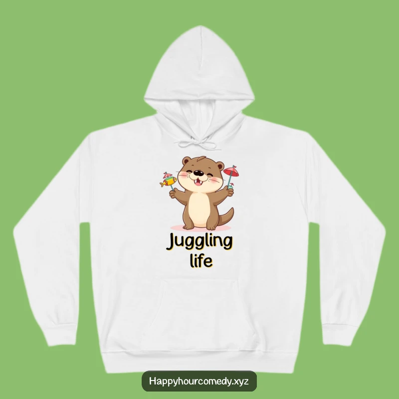Cozy Funny Otter Juggling Hoodie: Warm Otter with Fish, Snuggly Funny Gift