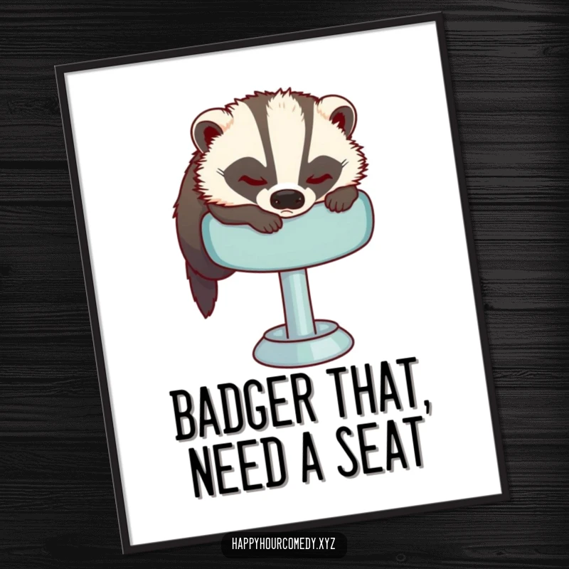Funny Free Printable Wall Art: A sleepy badger looks for comfort on a plush bar stool, adding a whimsical, relaxed vibe.