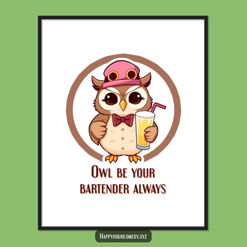 Free Printable Wall Art: Funny Owl Bartender Art, Quirky Downloadable Home Decor