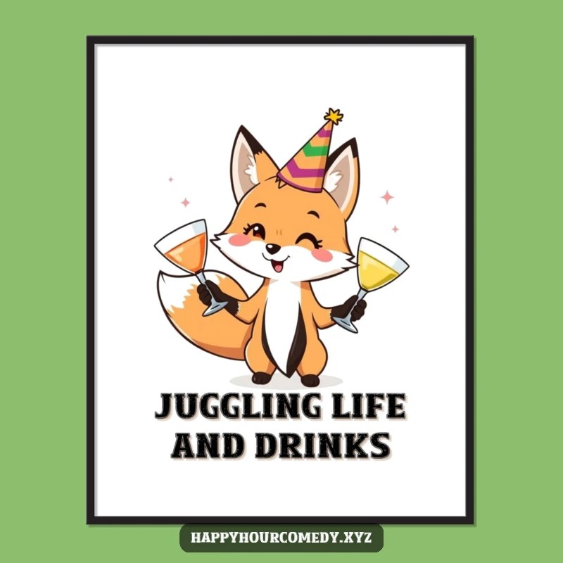 Free Printable Wall Art: Juggling Fox Art, Playful Downloadable Decor