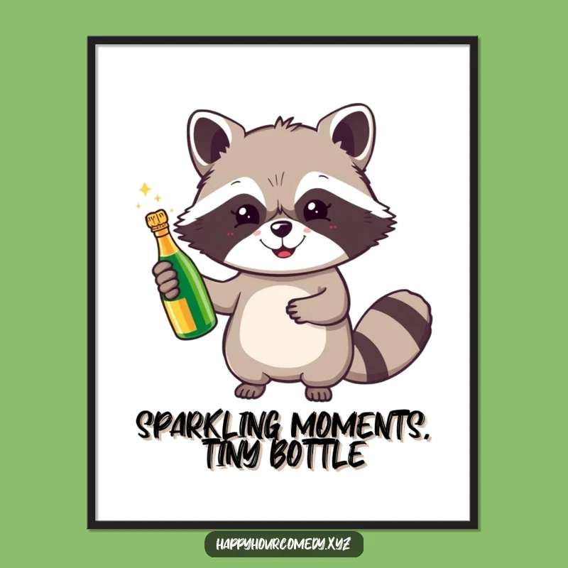 Free Printable Wall Art: Raccoon Champagne Art, Festive Downloadable Decor