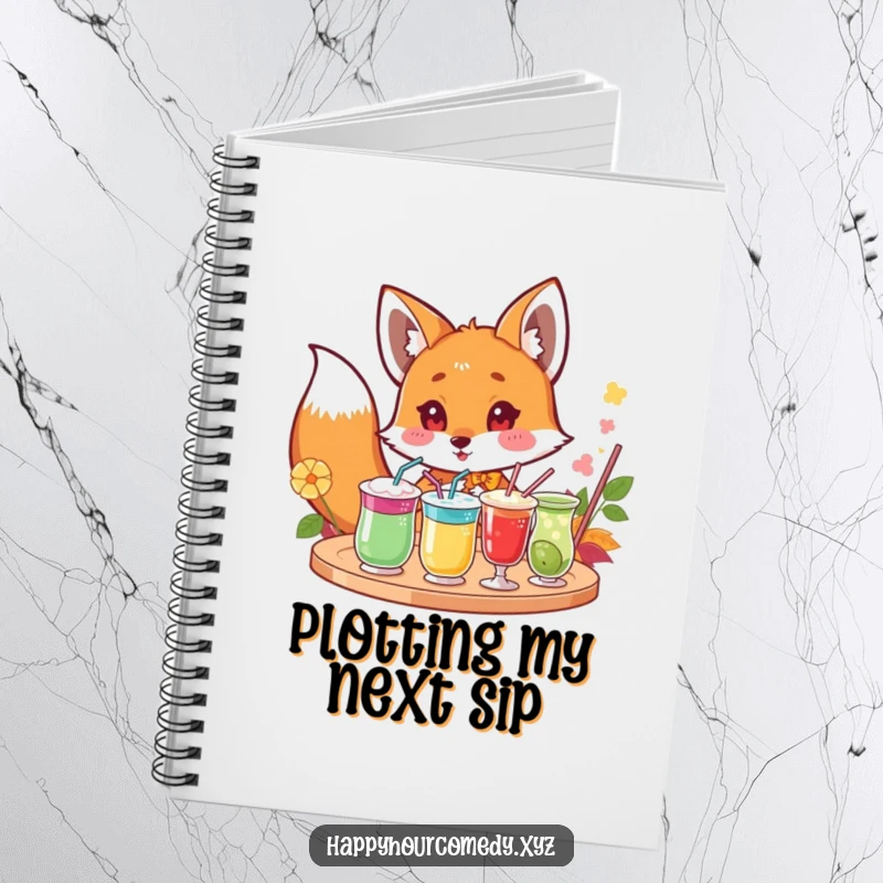 Funny Fox Drink Notebook: Curious fox character peeking excitedly at a tray of colorful drinks, handy funny gift.