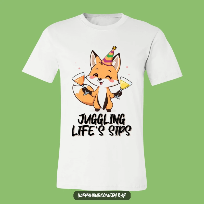 Funny Fox Juggler T-Shirt: Party Fox Balancing Drinks, Hilarious Funny Gift for Fun Lovers