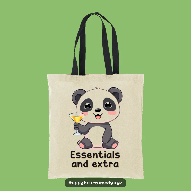 Funny Panda Martini Tote Bag: Cute Panda Carrying a Tiny Glass, Stylish Funny Gift